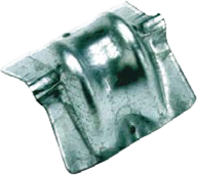A galvanised steel corner protector, a formed angle that sits over a load edge to keep the strap off it
