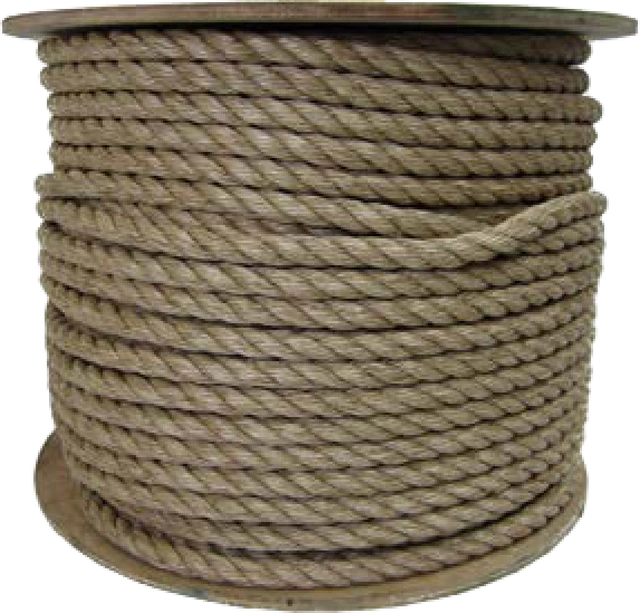 A reel of natural manila rope, three-strand laid in its natural tan colour