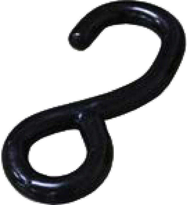 A vinyl coated S-hook and a wire hook, the end fittings used on 1 inch utility straps