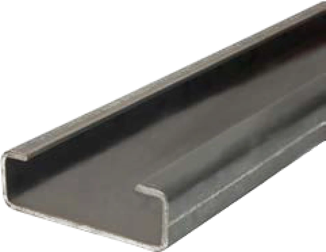 A length of Kinedyne steel sliding winch track, a rolled channel section that mounts along the trailer rail
