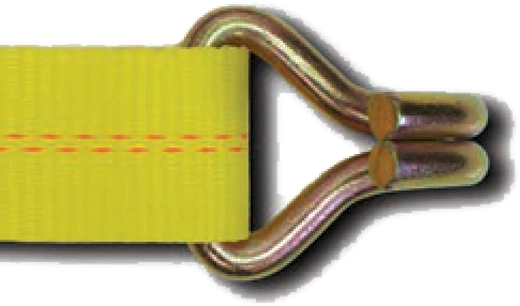 Wire Hook end fitting on yellow cargo strap webbing