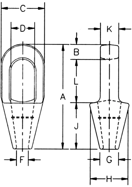 G-417 Closed Spelter Sockets &mdash; dimensioned drawing