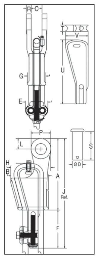 S-423T Wedge Sockets &mdash; dimensioned drawing