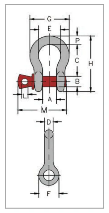 G-209 Screw Pin Anchor Shackles — dimensions