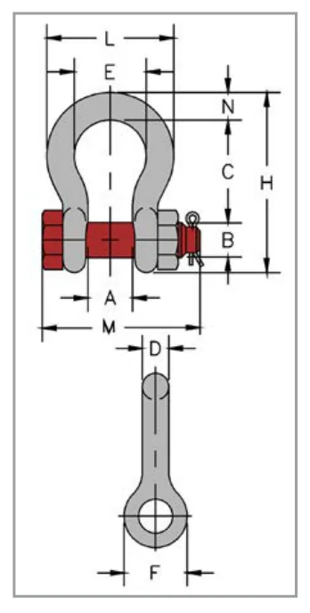 G-2130 Bolt Type Anchor Shackles — dimensions