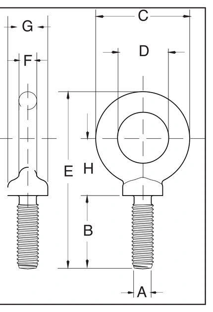 S-279 UNC Shoulder Type Machinery Eye Bolts &mdash; dimensioned drawing