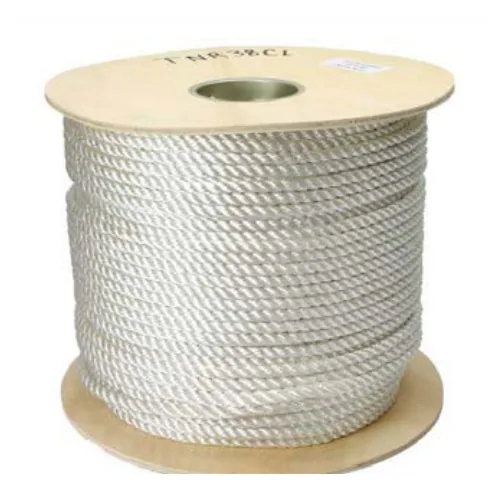 A reel of white nylon rope on a wooden spool