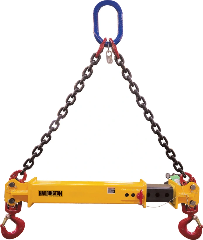 HATSB adjustable telescopic spreader beam rigged from a two leg chain sling