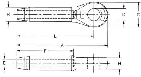 S-502 Closed Swage Sockets &mdash; dimensioned drawing