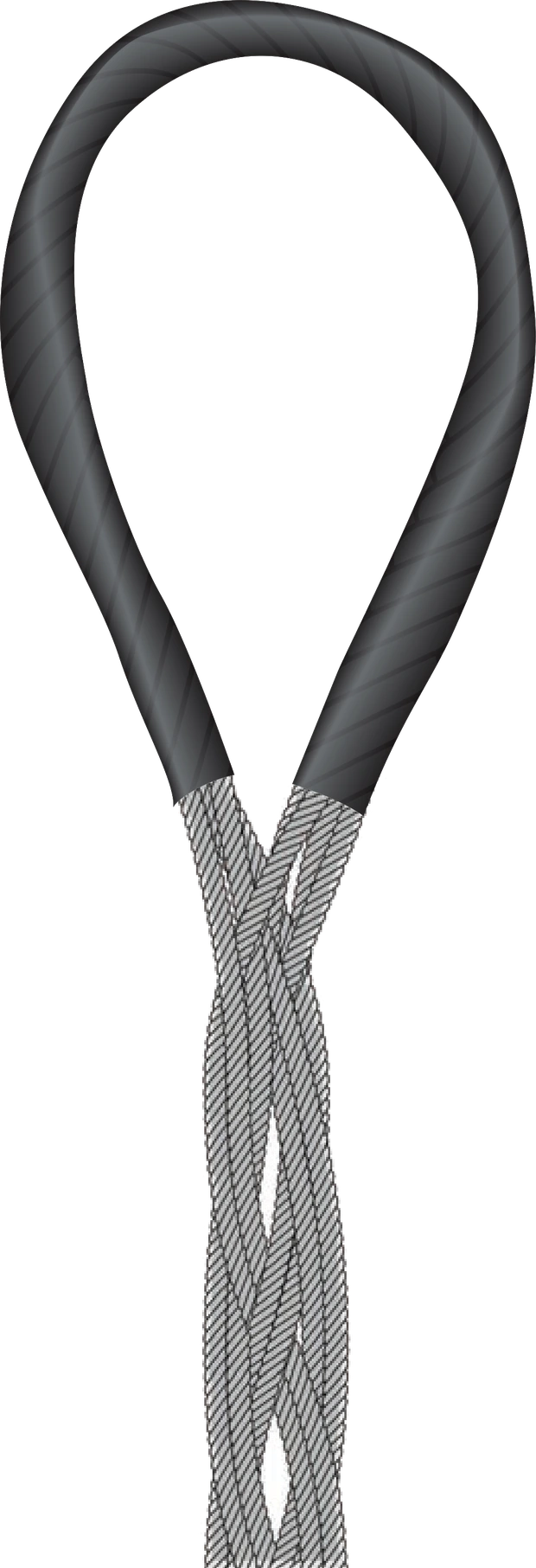 A braided wire rope sling, several ropes braided into one flexible body with a formed eye