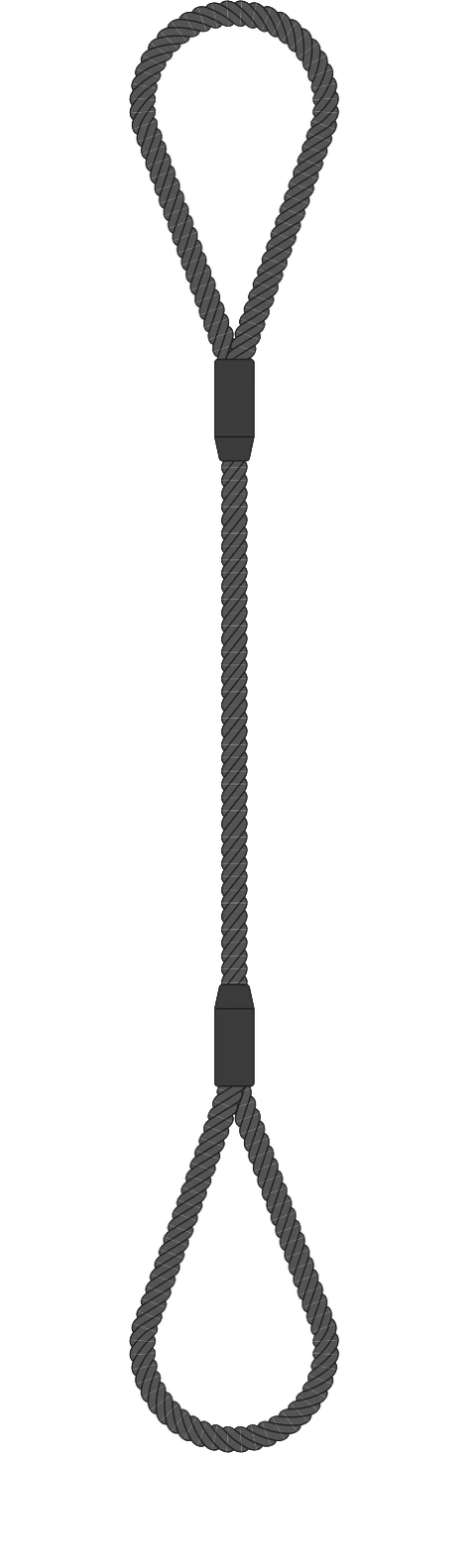A single leg wire rope sling with a flemished standard eye at each end